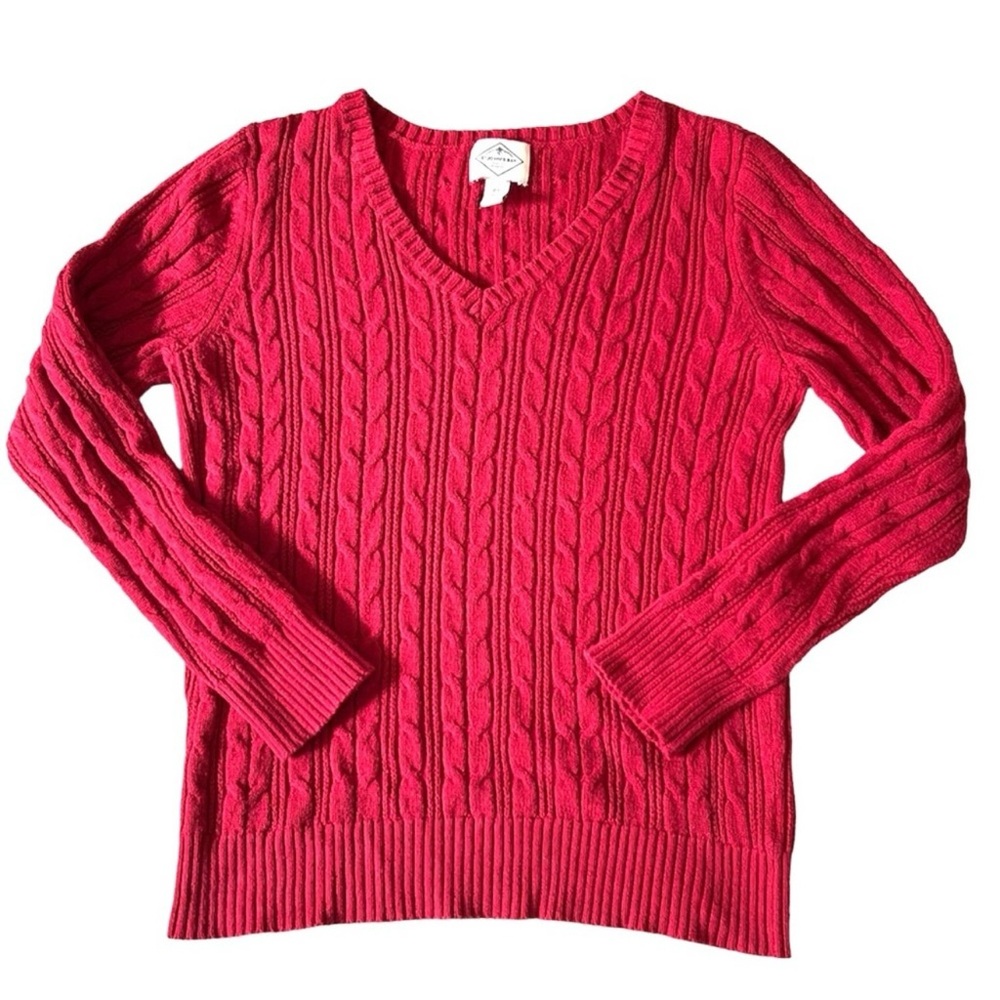 🔴 6/$25 SALE St. John's Bay V-Neck Cable Knit Sweater Red - Picture 3 of 10